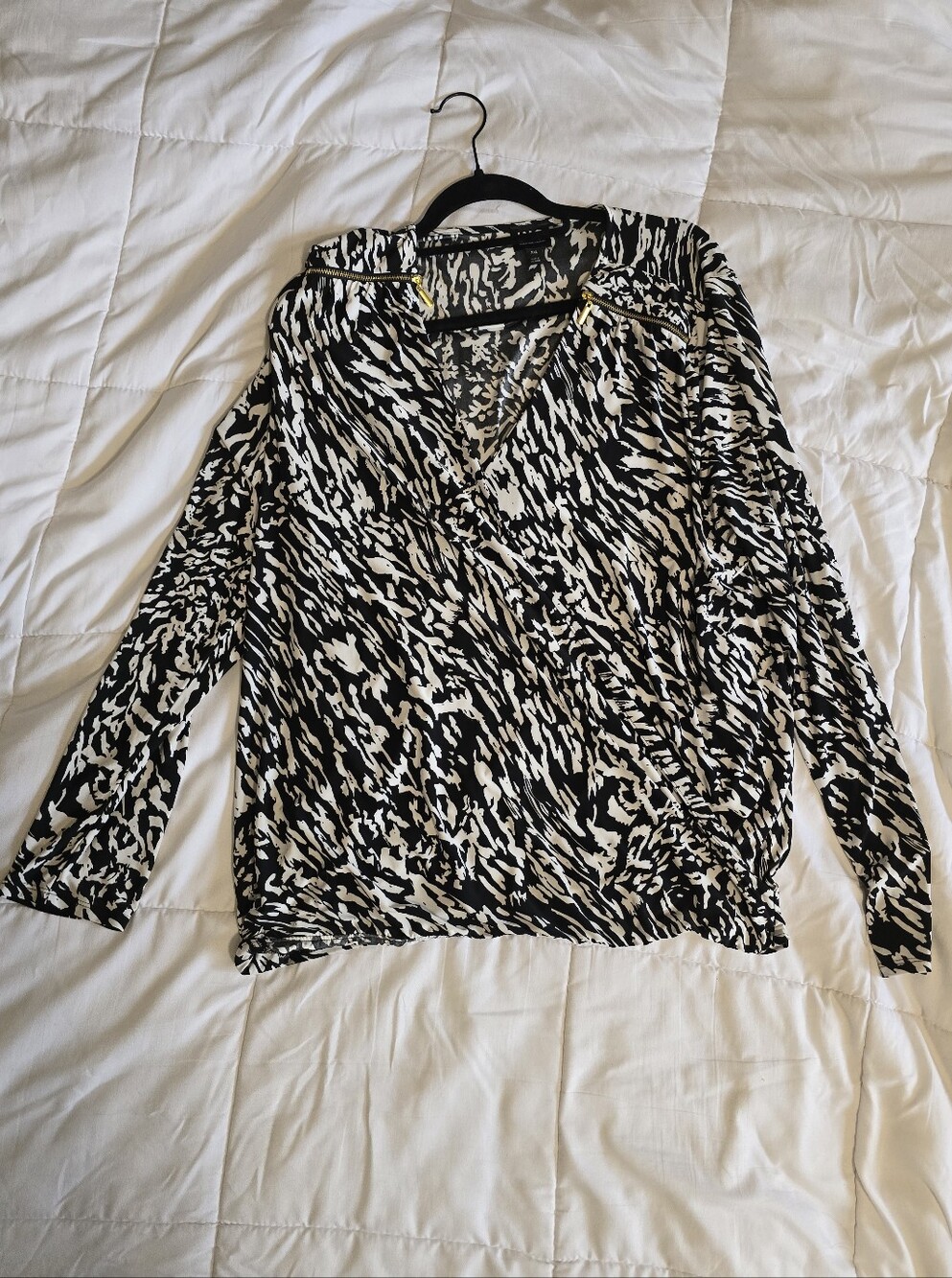 INC International Concepts Black and White Print Wrap Blouse
